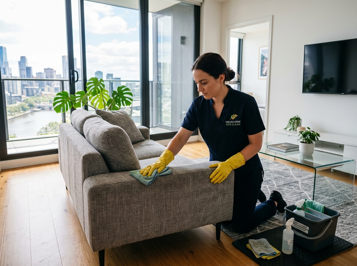 Cleaner wiping couch